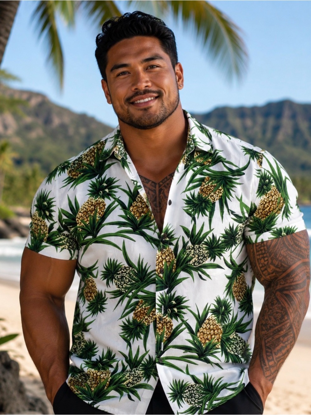 KALAHEO RJC M Button-Down Hawaiian Shirt  Pineapple Print made in USA